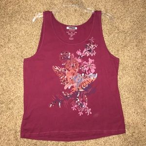 Burgundy tank with floral print & sequins